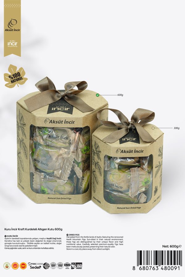 Kuru İncir Kraft Kurdeleli Altıgen Kutu 600g