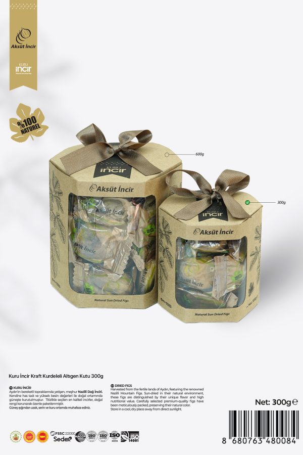 Kuru İncir Kraft Kurdeleli Altıgen Kutu 300g