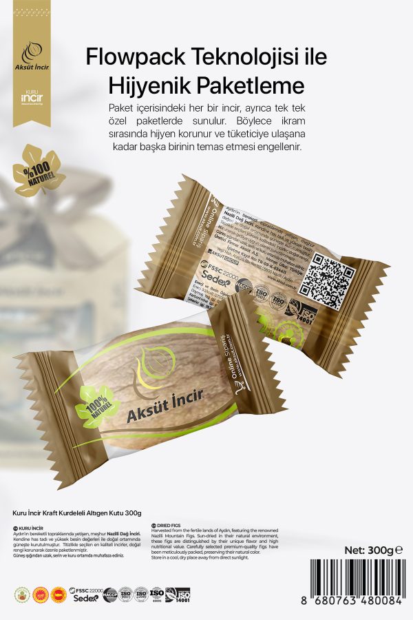 Kuru İncir Kraft Kurdeleli Altıgen Kutu 300g