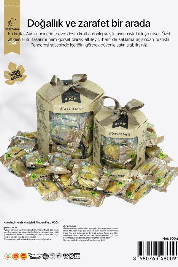 Kuru İncir Kraft Kurdeleli Altıgen Kutu 600g