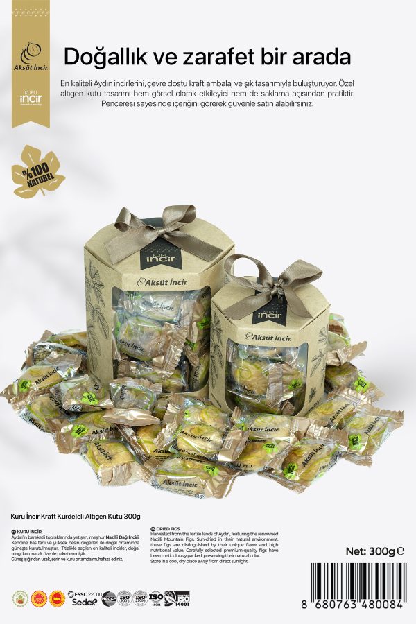 Kuru İncir Kraft Kurdeleli Altıgen Kutu 300g