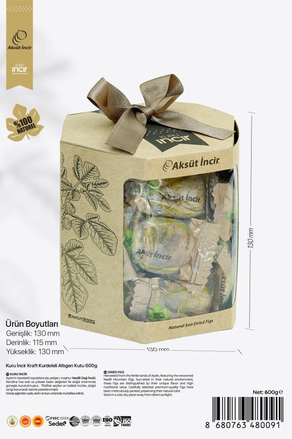 Kuru İncir Kraft Kurdeleli Altıgen Kutu 600g