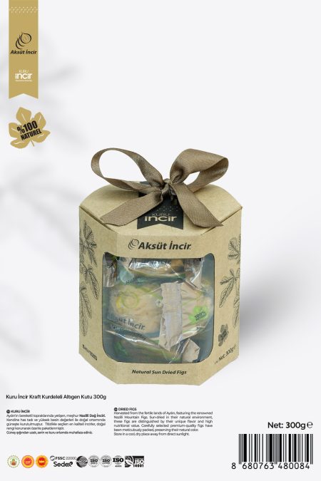 Kuru İncir Kraft Kurdeleli Altıgen Kutu 300g