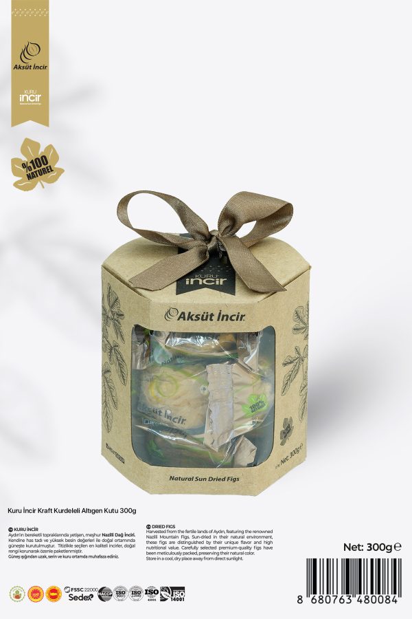 Kuru İncir Kraft Kurdeleli Altıgen Kutu 300g