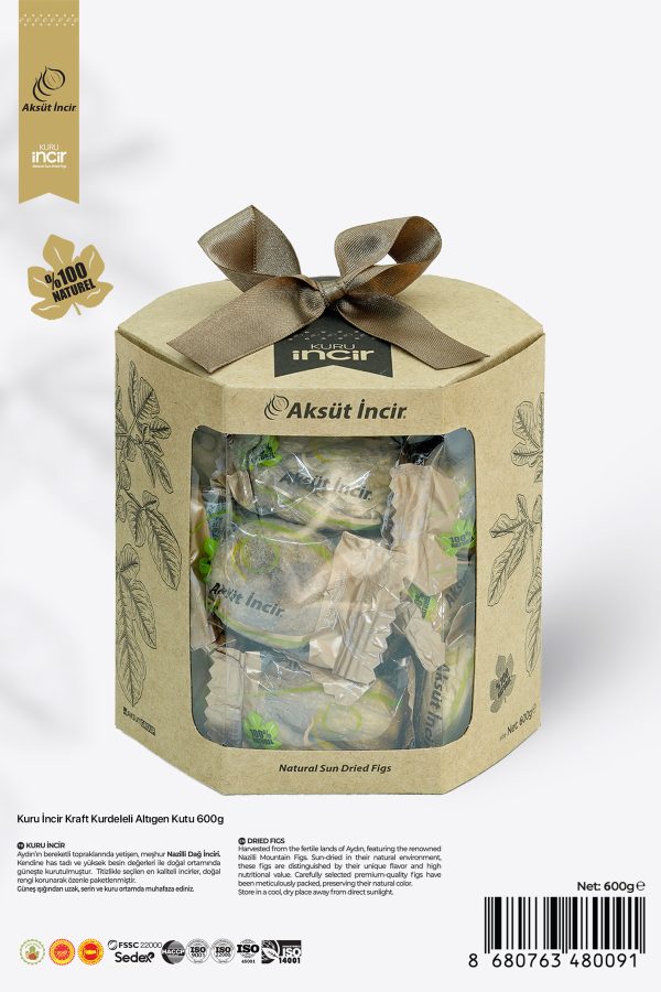 Kuru İncir Kraft Kurdeleli Altıgen Kutu 600g