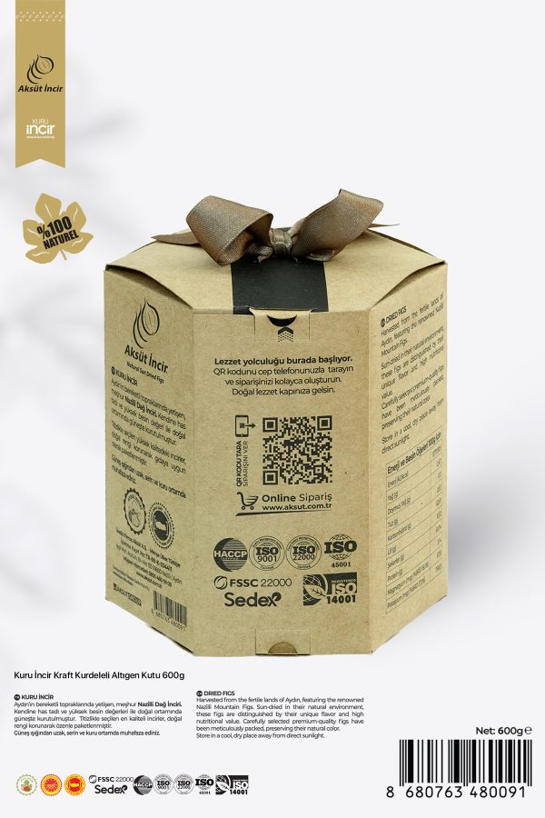 Kuru İncir Kraft Kurdeleli Altıgen Kutu 600g